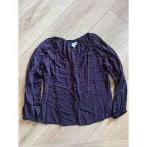 Velvet Graham &‎ Spencer Purple Split Neck Long Sleeve Blouse Top S